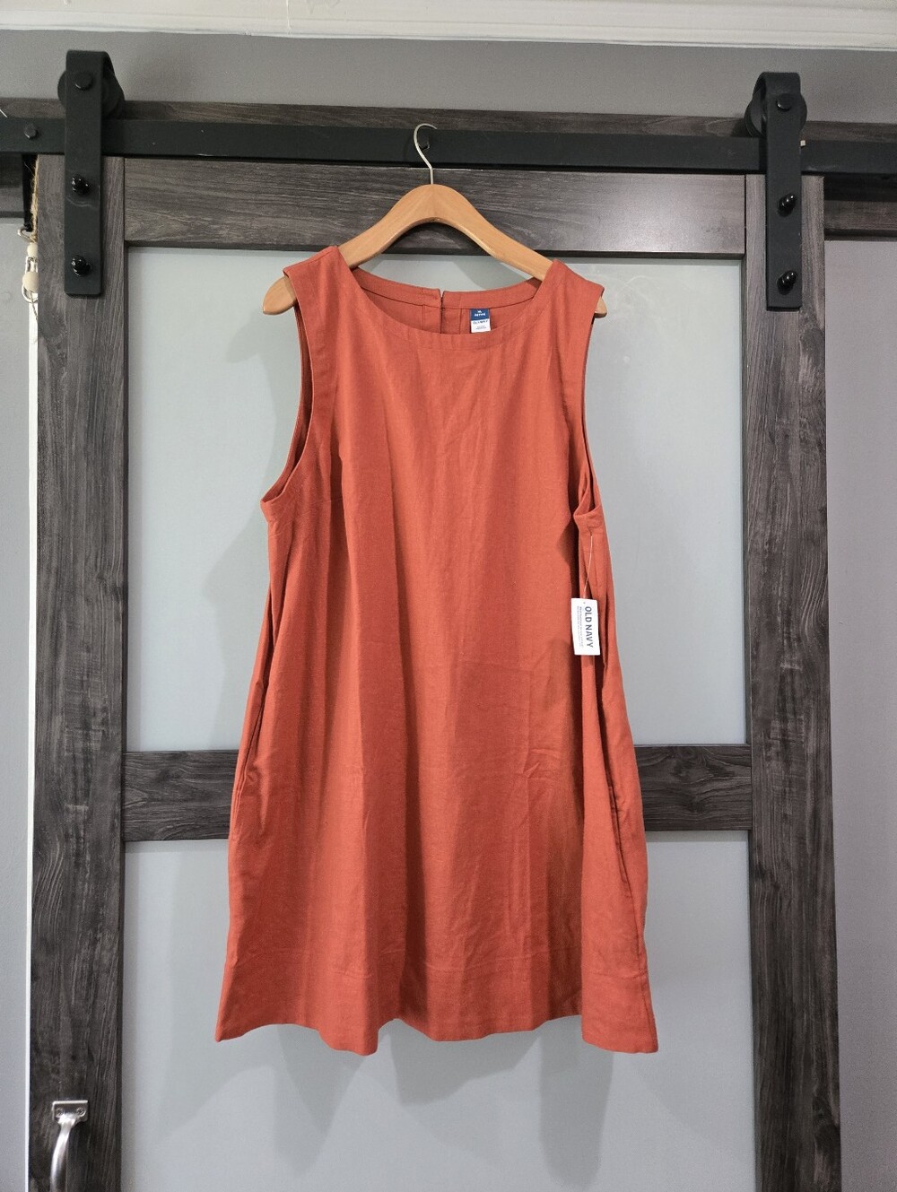 Old Navy Gingerspice Linen Blend sleeveless Mini Shift Dress XLP NWT Pockets